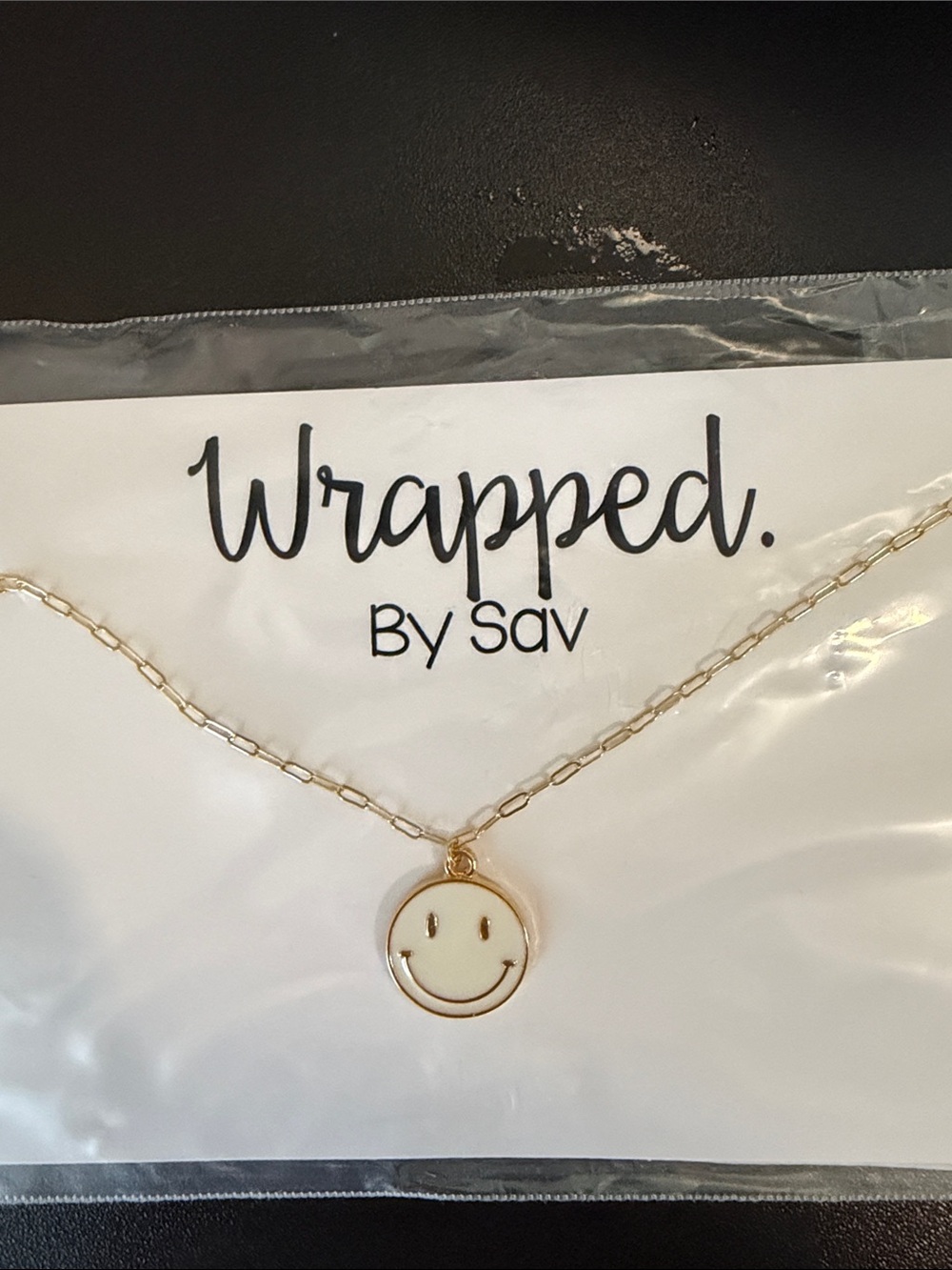 Gold Smile Pendant Necklace - White Enamel